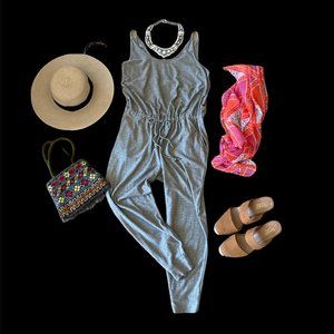 Anthropologie Lou & Grey Soft Tank Jogger Jumpsuit Sage Sz M Pockets Relaxed Fit